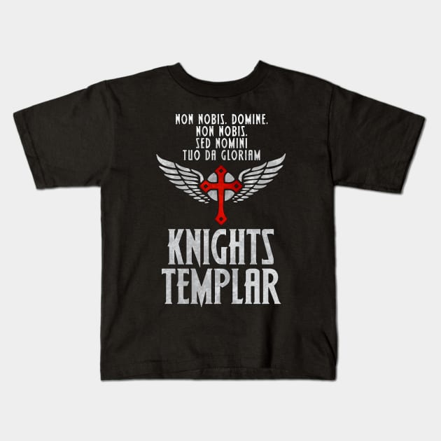 Knights Templar MOTTO insignia / The crusader / Cross and wings vintage style Kids T-Shirt by Naumovski